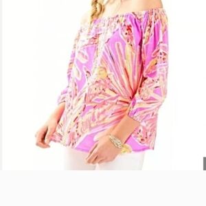 Lilly Pulitzer Vibrant Pink Off-Shoulder Blouse